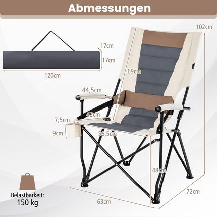 Folding Camping Chair with Cup Holder, 63x72x102 cm, Brown/White