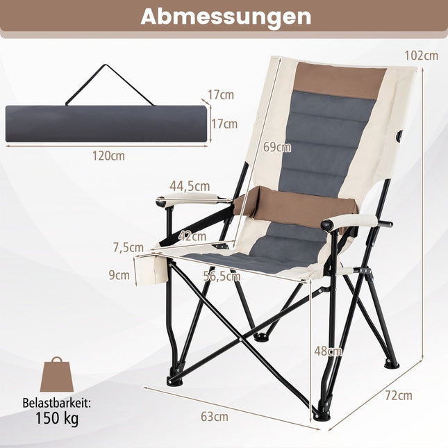 Folding Camping Chair with Cup Holder, 63x72x102 cm, Brown/White