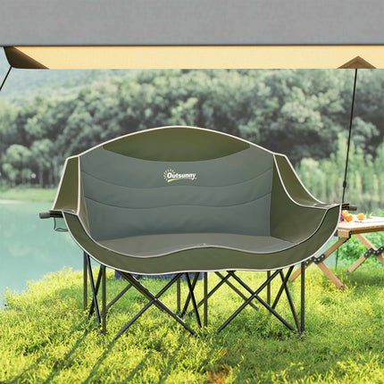 Folding Camping Chair with Dual Padded Seats and Cup Holders