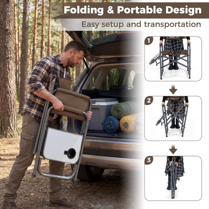Folding Camping Chair with Side Table, 400 lb Capacity