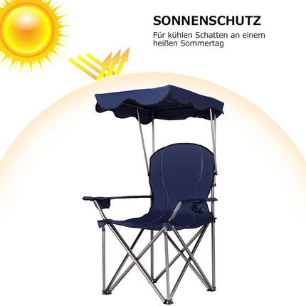 Folding Camping Chair with Sunshade, Cup Holders, Blue