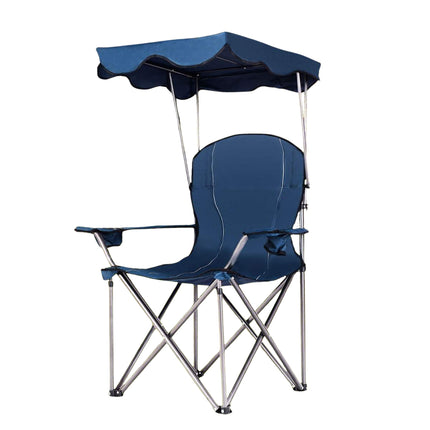 Folding Camping Chair with Sunshade, Cup Holders, Blue
