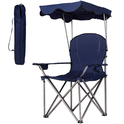Folding Camping Chair with Sunshade, Cup Holders, Blue