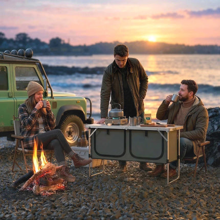 Folding Camping Kitchen with Aluminum Frame and Storage
