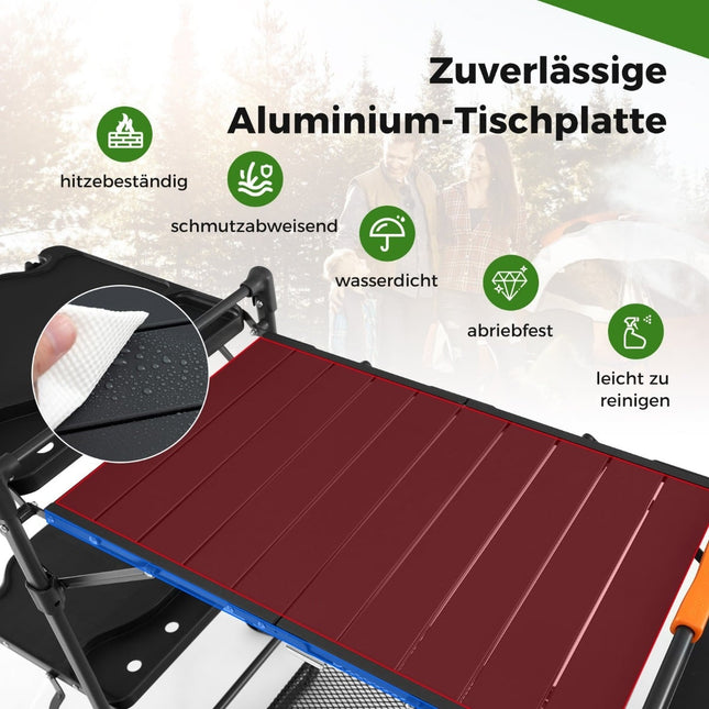 Folding Camping Kitchen with Aluminum Top, 135x54x88 cm