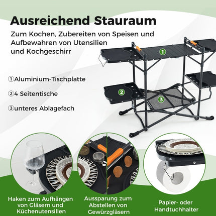 Folding Camping Kitchen with Aluminum Top, 135x54x88 cm