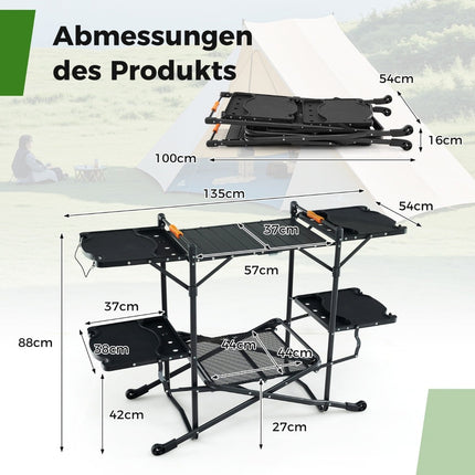 Folding Camping Kitchen with Aluminum Top, 135x54x88 cm