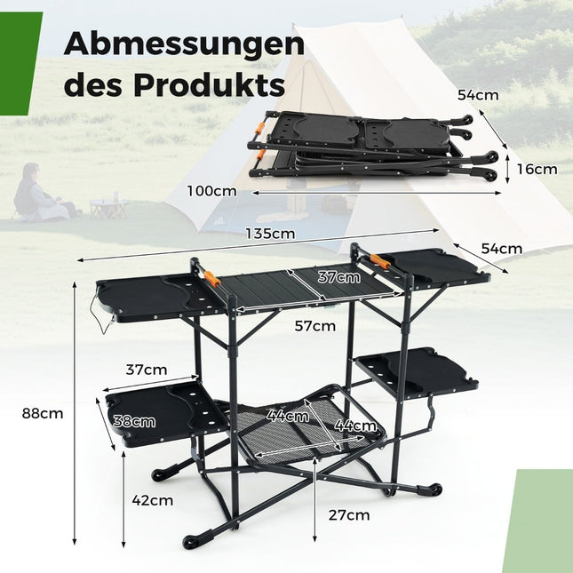 Folding Camping Kitchen with Aluminum Top, 135x54x88 cm