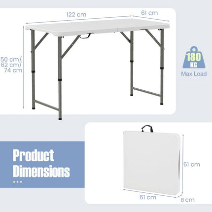 Folding Camping Table 122cm, Adjustable Height, HDPE Top