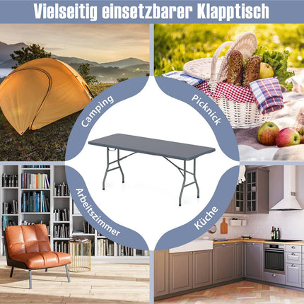 Folding Camping Table, 180x74cm, HDPE Top, Metal Legs