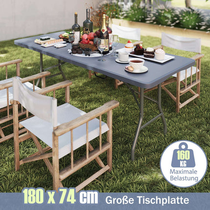 Folding Camping Table, 180x74cm, HDPE Top, Metal Legs