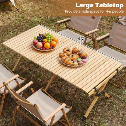 Folding Camping Table, 48 Inch Pine Wood With Carry Bag