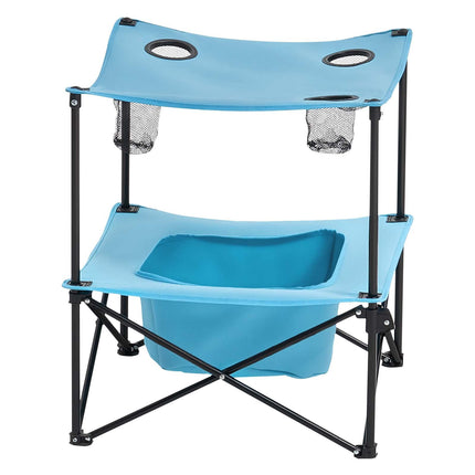 Folding Camping Table, 4 Cup Holders, Carry Bag, Blue