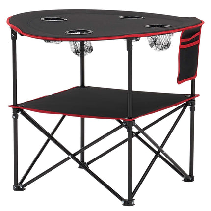 Folding Camping Table, 600D Oxford, 4 Cup Holders, Bag, Black