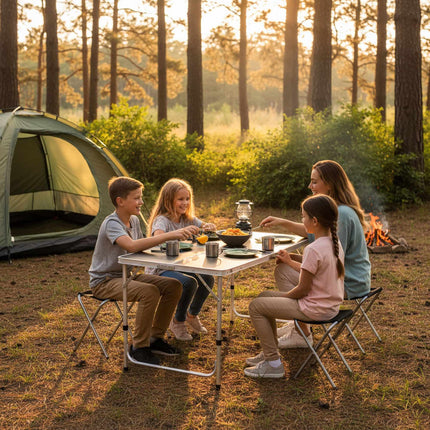 Folding Camping Table with 4 Stools, Adjustable Height