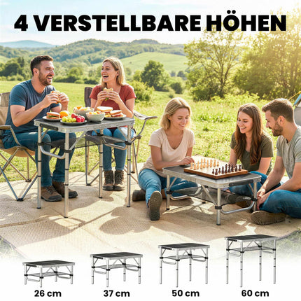 Folding Camping Table with Mesh, Adjustable Heights, Aluminum