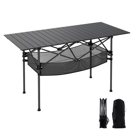 Folding Camping Table with Roll-Up Aluminum Top, Black
