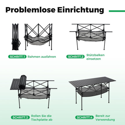 Folding Camping Table with Roll-Up Aluminum Top, Black