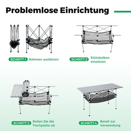 Folding Camping Table with Roll-Up Aluminum Top, Silver