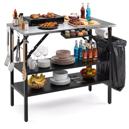 Folding Camping Table with Stainless Steel Worktops