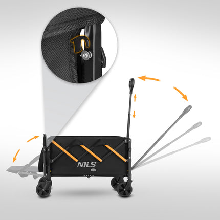 Folding Camping Wagon, 100L, 90 kg Load, Black-Orange