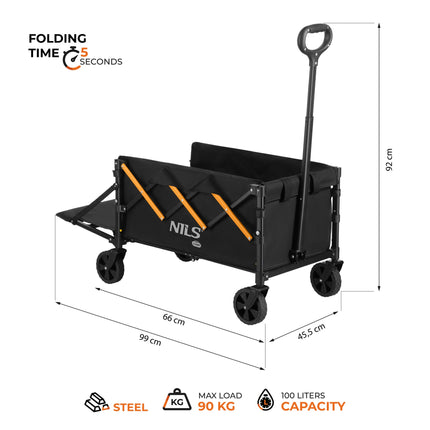 Folding Camping Wagon, 100L, 90 kg Load, Black-Orange