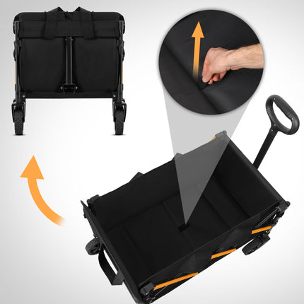 Folding Camping Wagon, 100L, 90 kg Load, Black-Orange