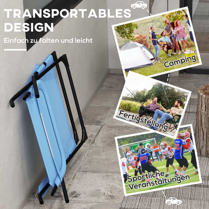 Adjustable blue camping chair, cushion, supports 120 kg