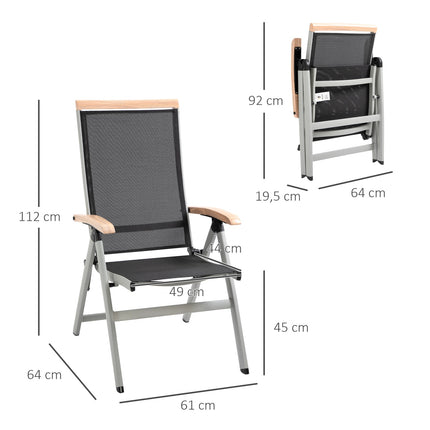 Folding garden chair in aluminium, black & silver, backrest in mesh