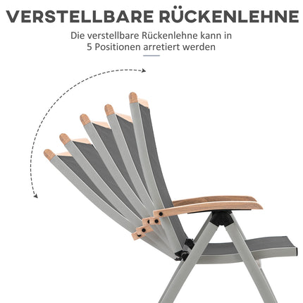 Folding garden chair in aluminium, black & silver, backrest in mesh