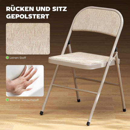 Folding Chairs 2-Pack, Metal Legs, Linen Look, Beige
