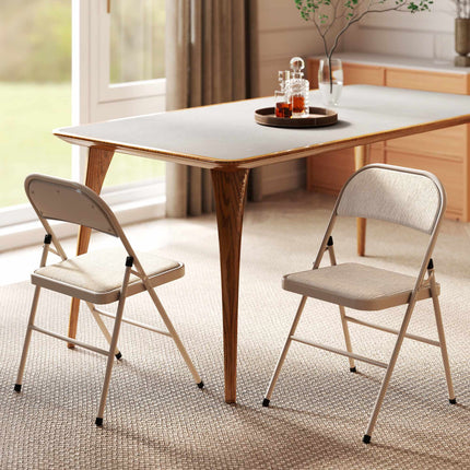 Folding Chairs 2-Pack, Metal Legs, Linen Look, Beige