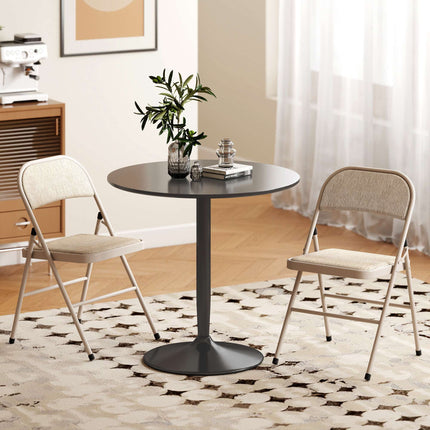 Folding Chairs 2-Pack, Metal Legs, Linen Look, Beige