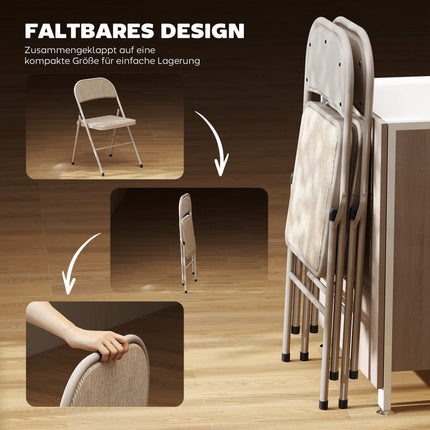 Folding Chairs 2-Pack, Metal Legs, Linen Look, Beige