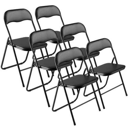 Folding Chairs, 6-Pack Padded PVC Leather, 350 lb