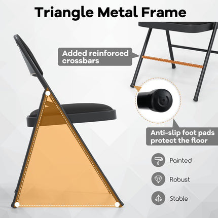 Folding Chairs, Padded PVC Leather, Metal Frame, 2-Pack, Black