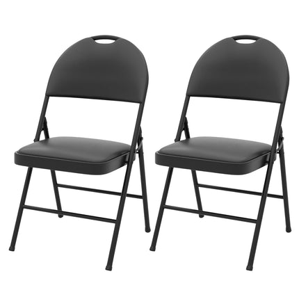 Folding Chairs Set of 2, Padded, Metal Frame, PVC Leather