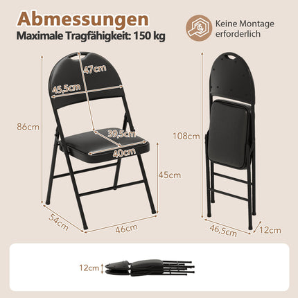 Folding Chairs Set of 2, Padded, Metal Frame, PVC Leather