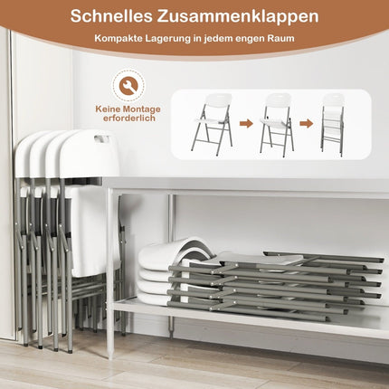 Folding Chairs Set of 4, Metal Frame, White, Portable
