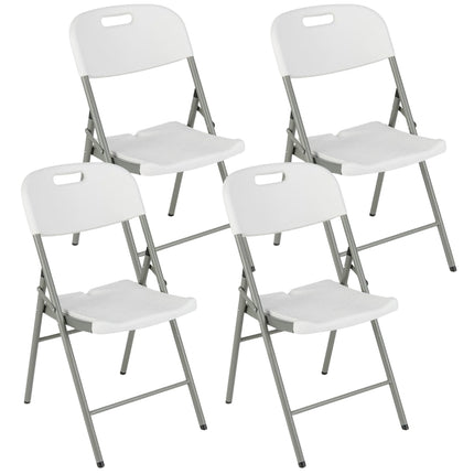 Folding Chairs Set of 4, Metal Frame, White, Portable
