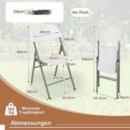 Folding Chairs Set of 4, Metal Frame, White, Portable