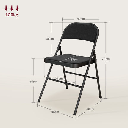Folding Chairs Set of 6, Black, Steel Frame, Linen Look