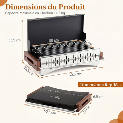 Folding Charcoal Grill, 2 Heights, 4-Sided Ventilation, Black