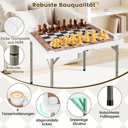 Folding Chess Table with Removable Mat & Cup Holders