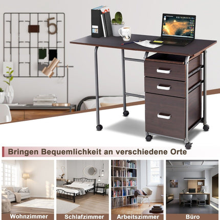 Folding Computer Desk Rolling Office Table with Metal Frame 105 x 50 x 75 cm Brown