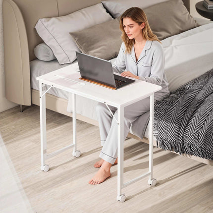 Folding Computer Desk with Wheels, White, 80 x 52 cm