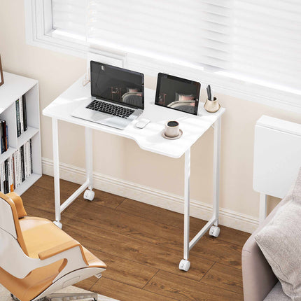 Folding Computer Desk with Wheels, White, 80 x 52 cm