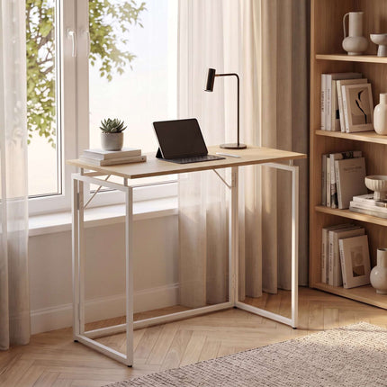 Folding Desk – Natural White, 100 x 50 cm, Wood & Steel