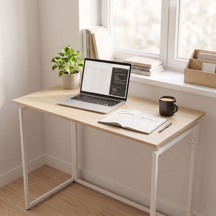 Folding Desk, Natural White, 80x40 cm, Wood & Steel