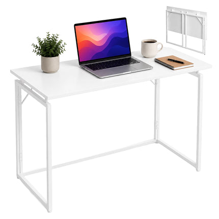 Folding Desk, White, 100x50 cm, Wood & Steel Frame